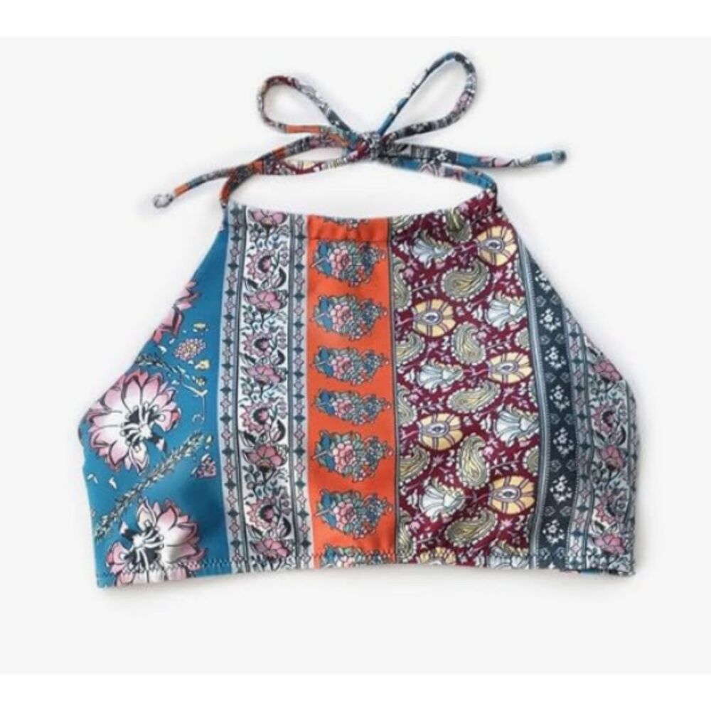 Boho Women's Halter Bikini Top Tie Back Floral Print Swimsuit